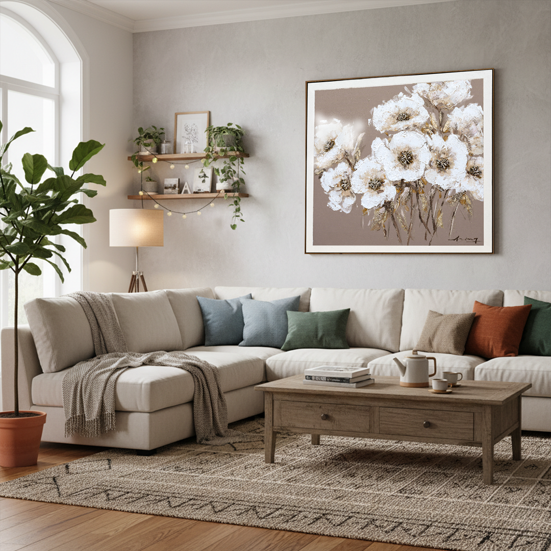 Golden Blossom Bouquet Handmade Wall Textured Painting