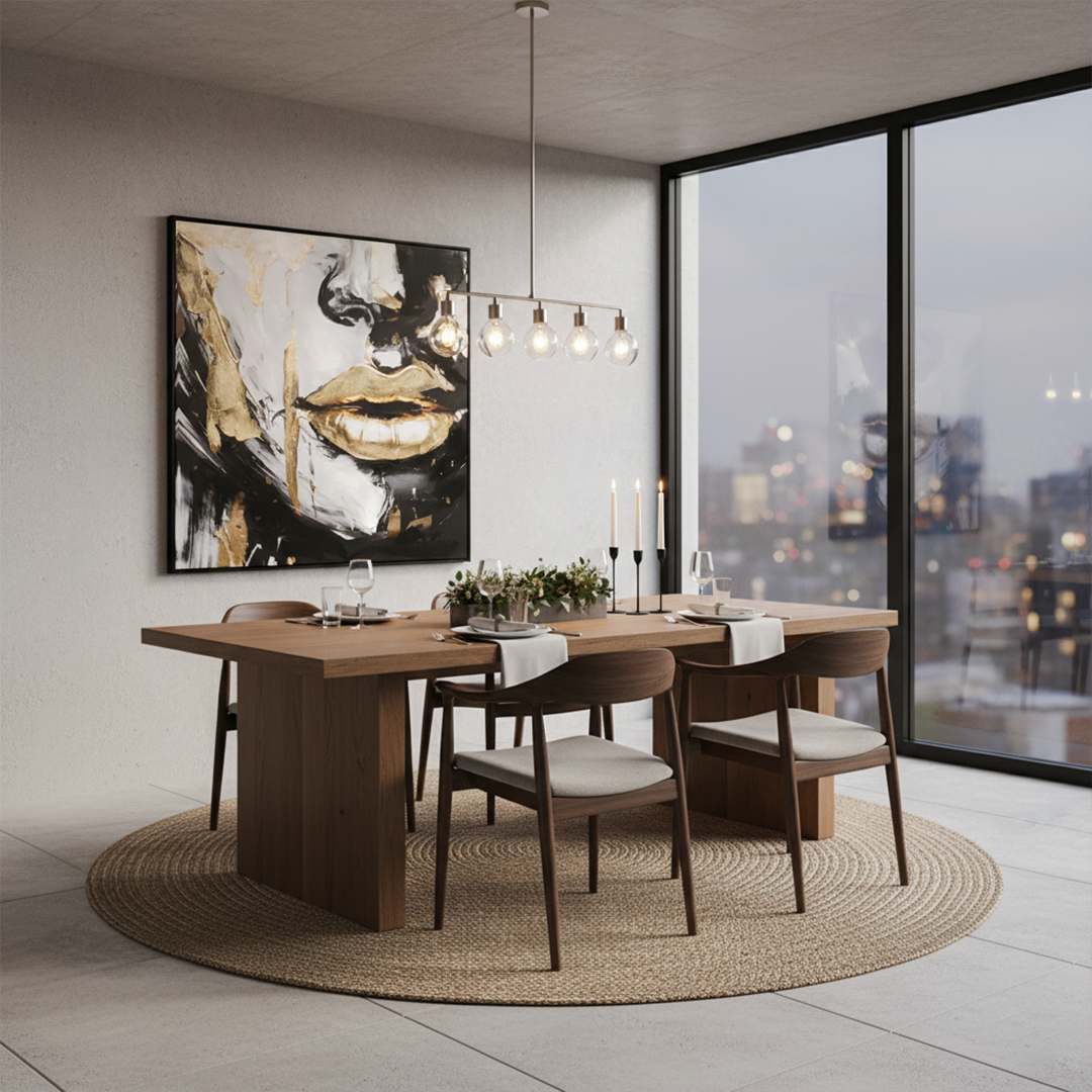 Golden Whisper Lips Handmade Textured Wall Painting