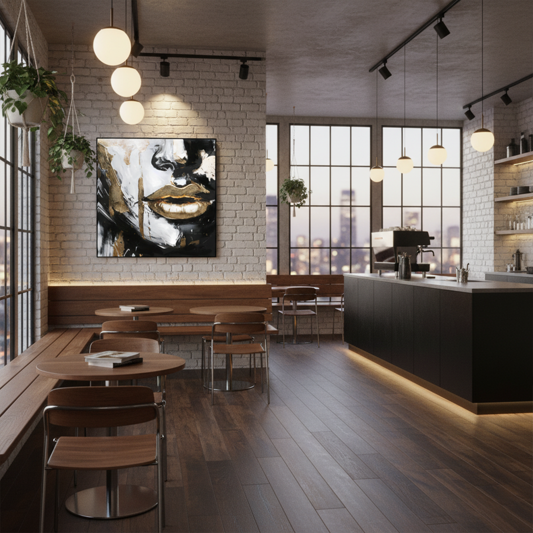 Golden Whisper Lips Handmade Textured Wall Painting