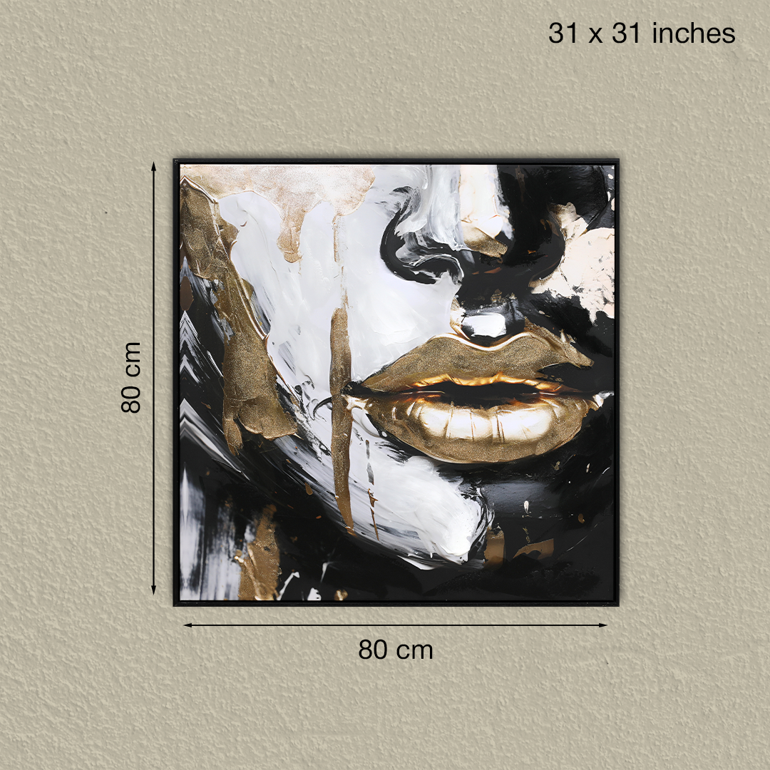 Golden Whisper Lips Handmade Textured Wall Painting