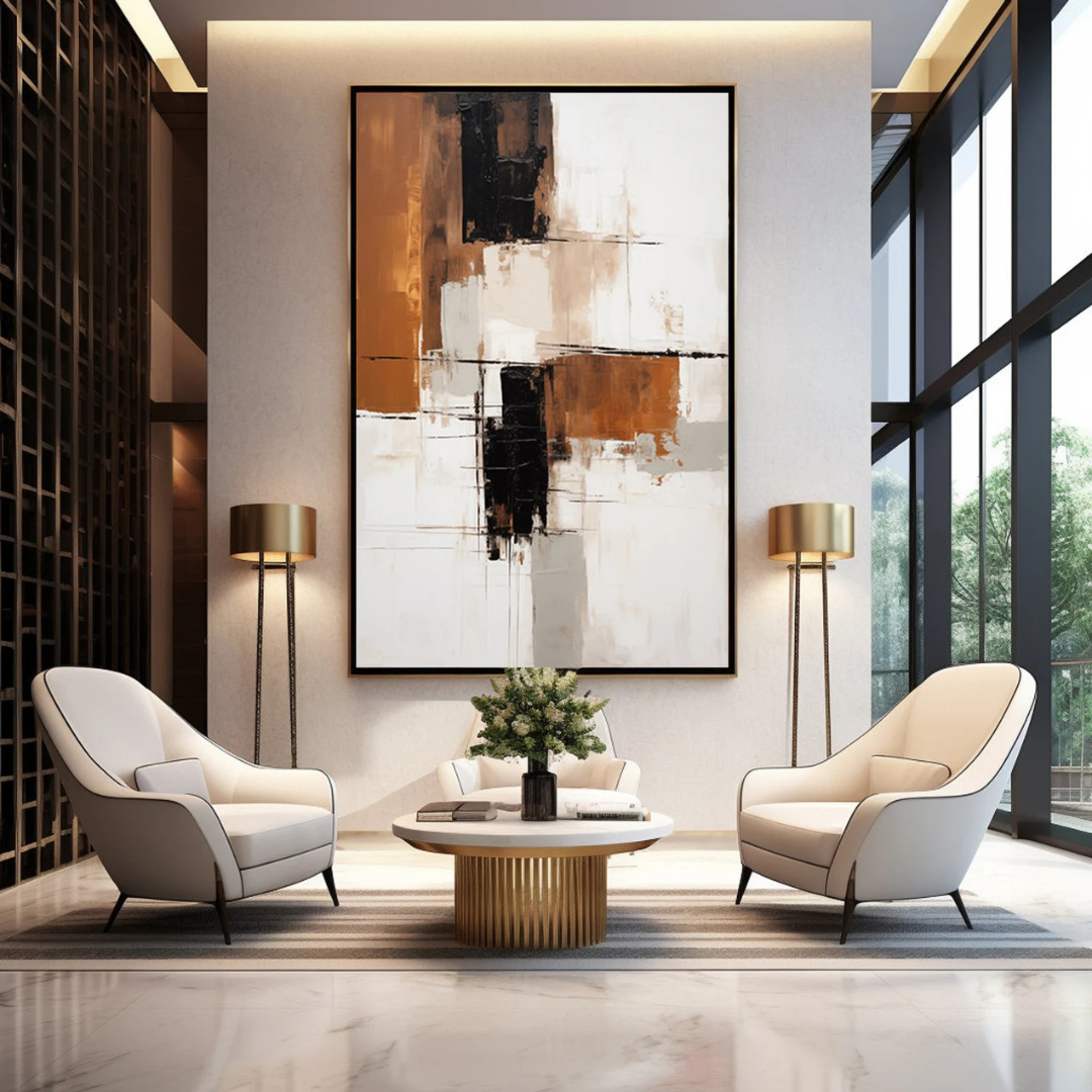 Contemporary Cognac & Taupe Handmade & Digital Wall Painting