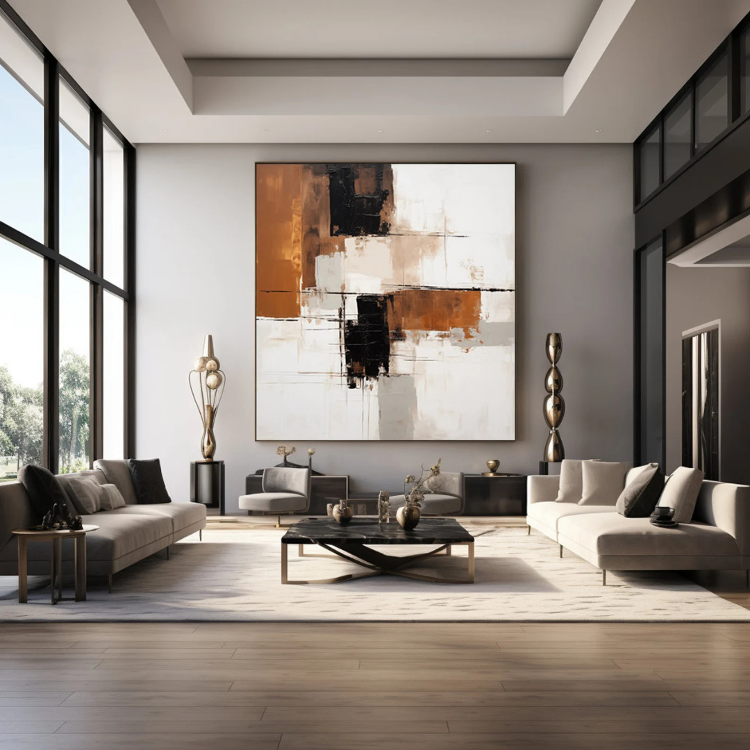 Contemporary Cognac & Taupe Handmade & Digital Wall Painting