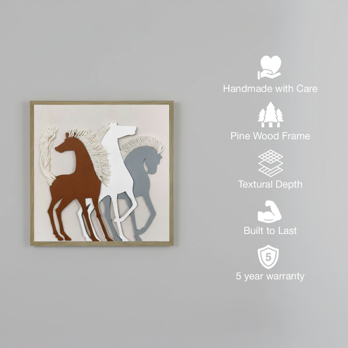 Gallop of Three Handmade 3D Textured Fiber Wall Art