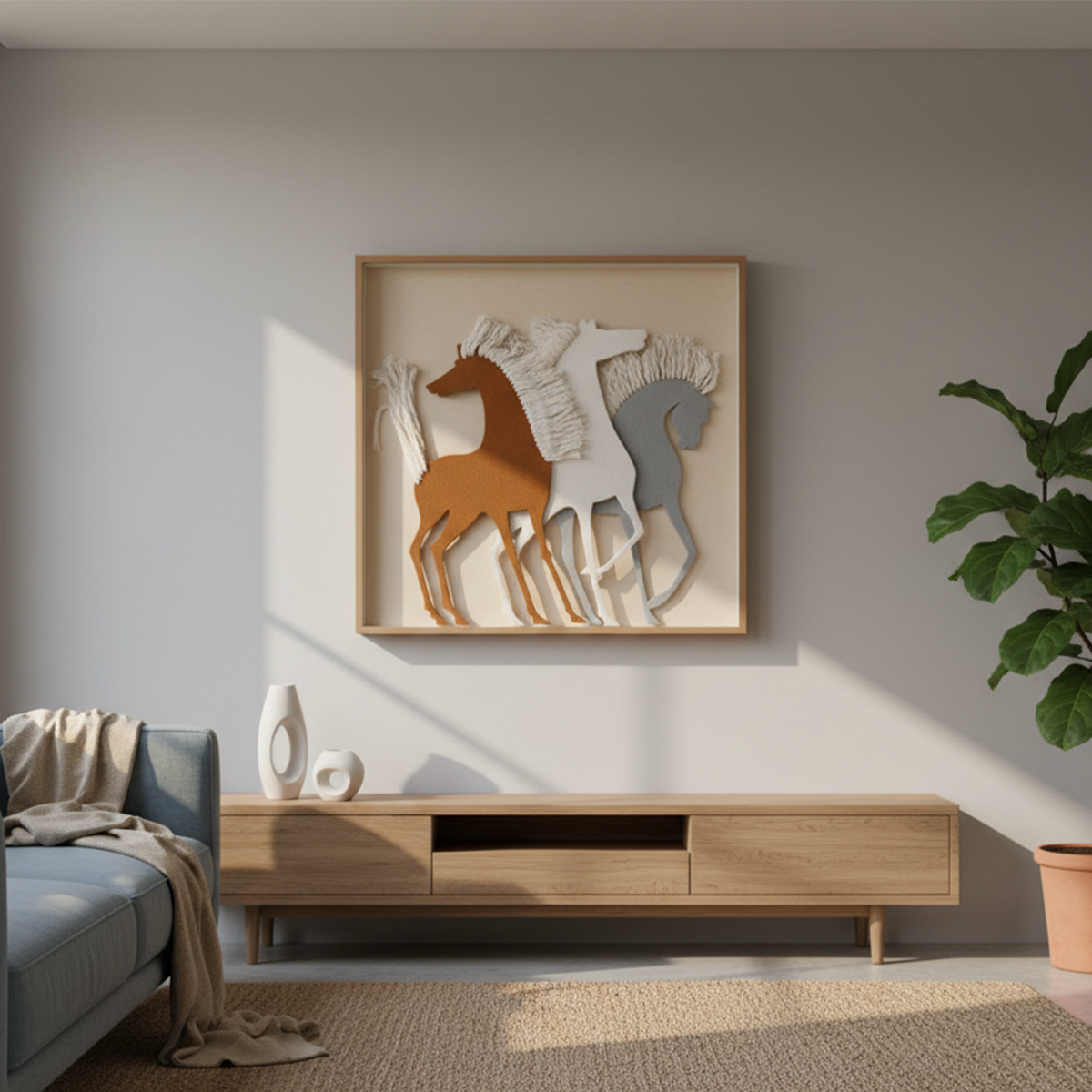 Gallop of Three Handmade 3D Textured Fiber Wall Art