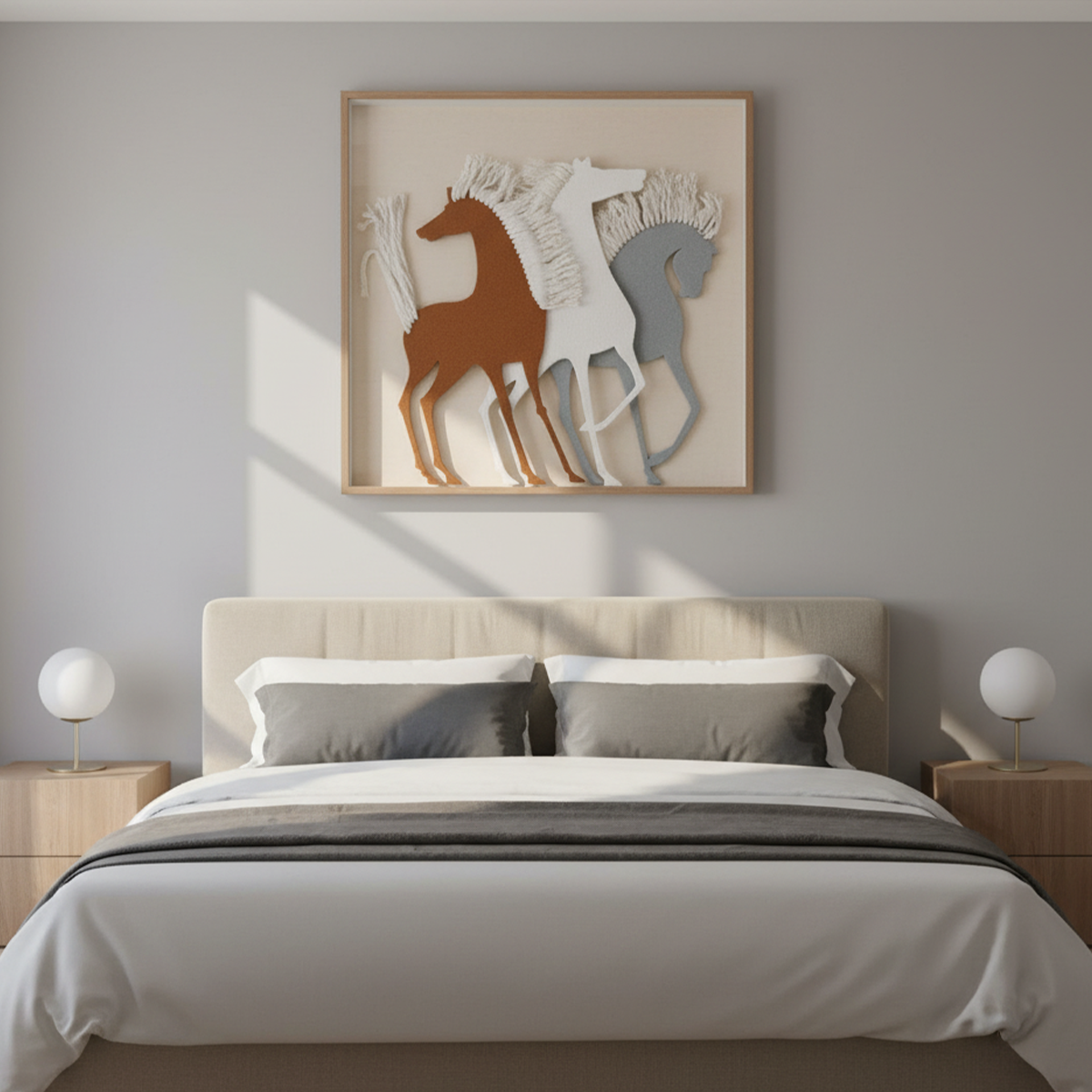 Gallop of Three Handmade 3D Textured Fiber Wall Art