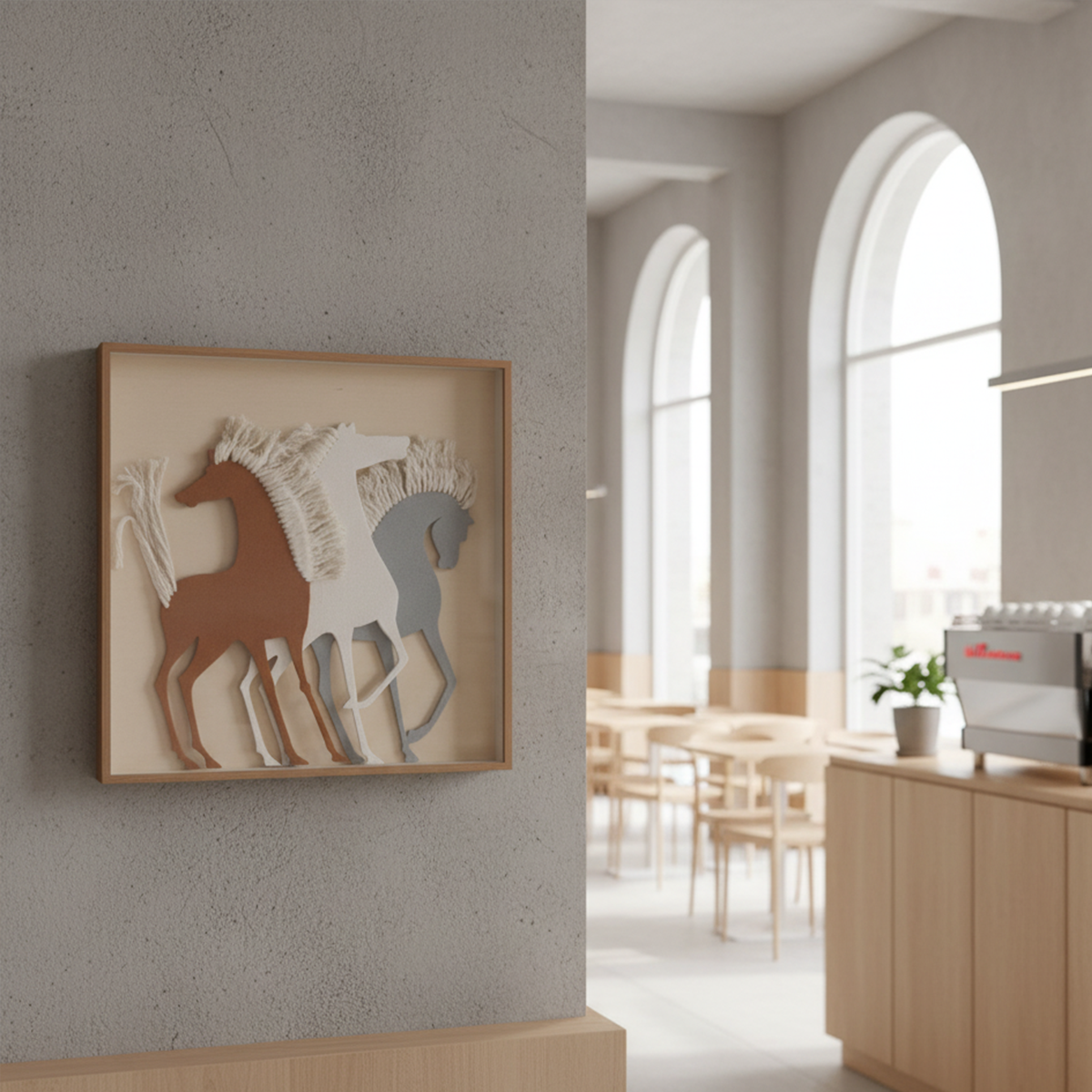 Gallop of Three Handmade 3D Textured Fiber Wall Art