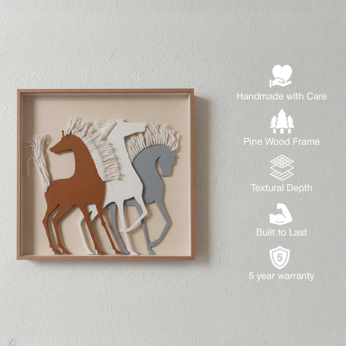 Gallop of Three Handmade 3D Textured Fiber Wall Art