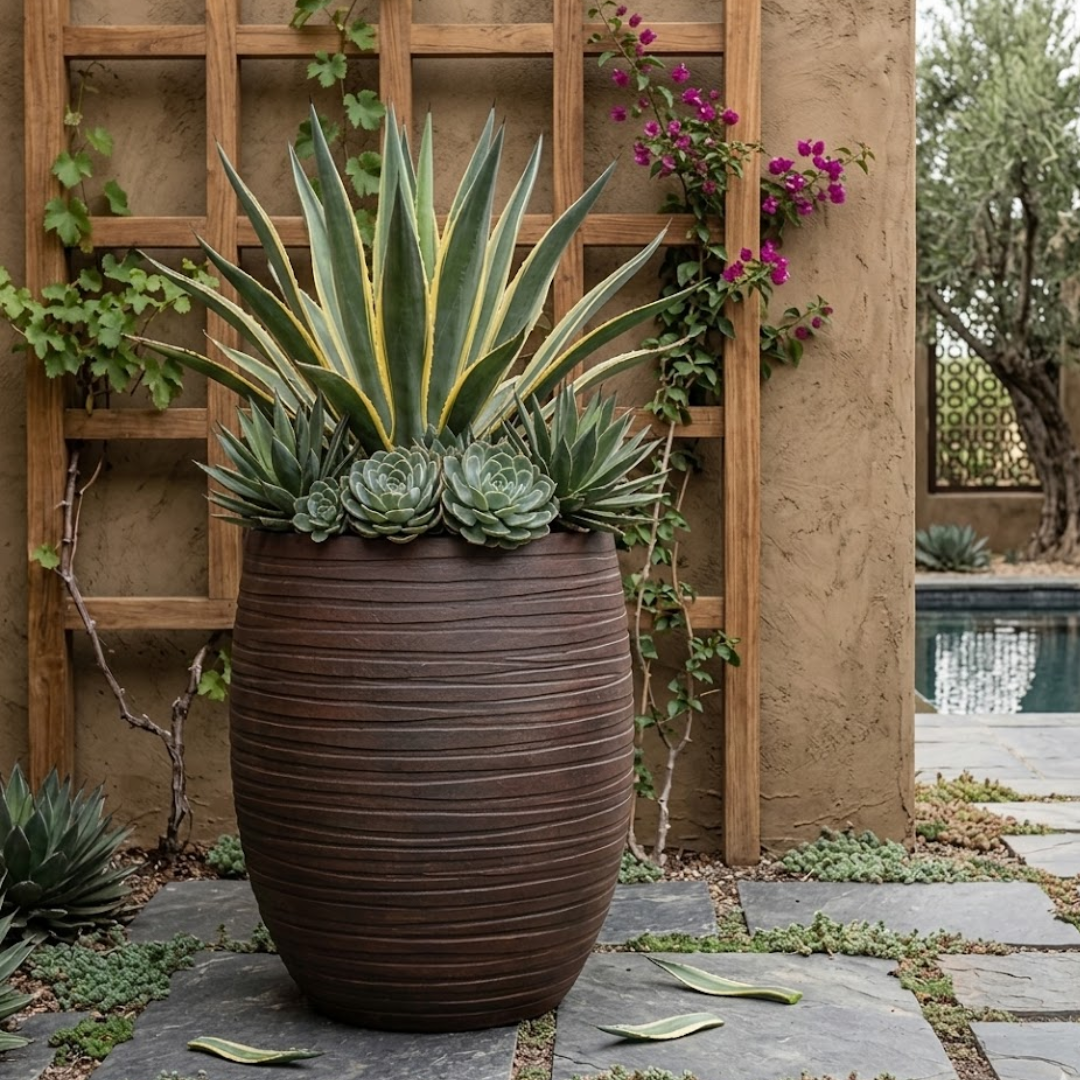 Terra Ribbed Barrel Planter