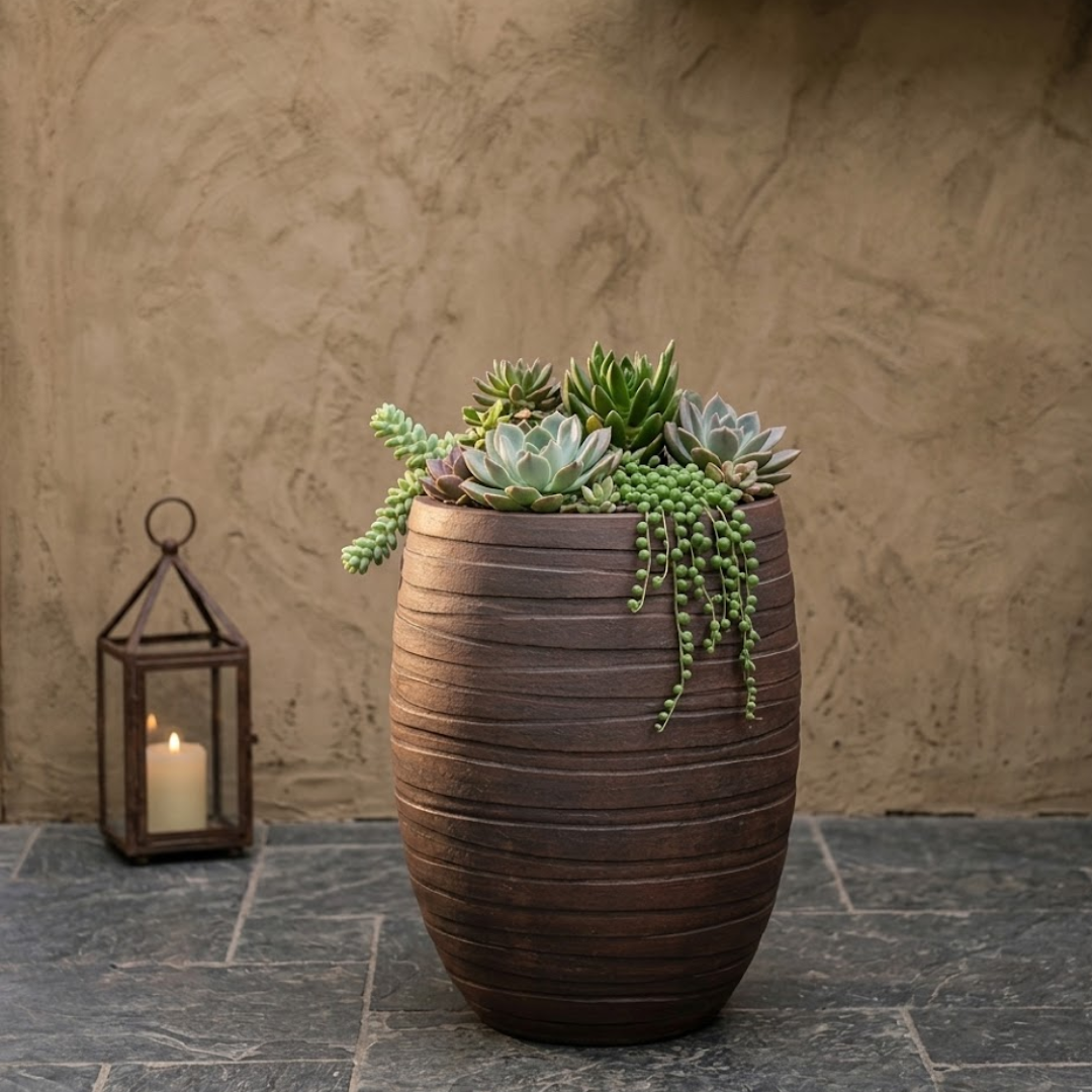 Terra Ribbed Barrel Planter