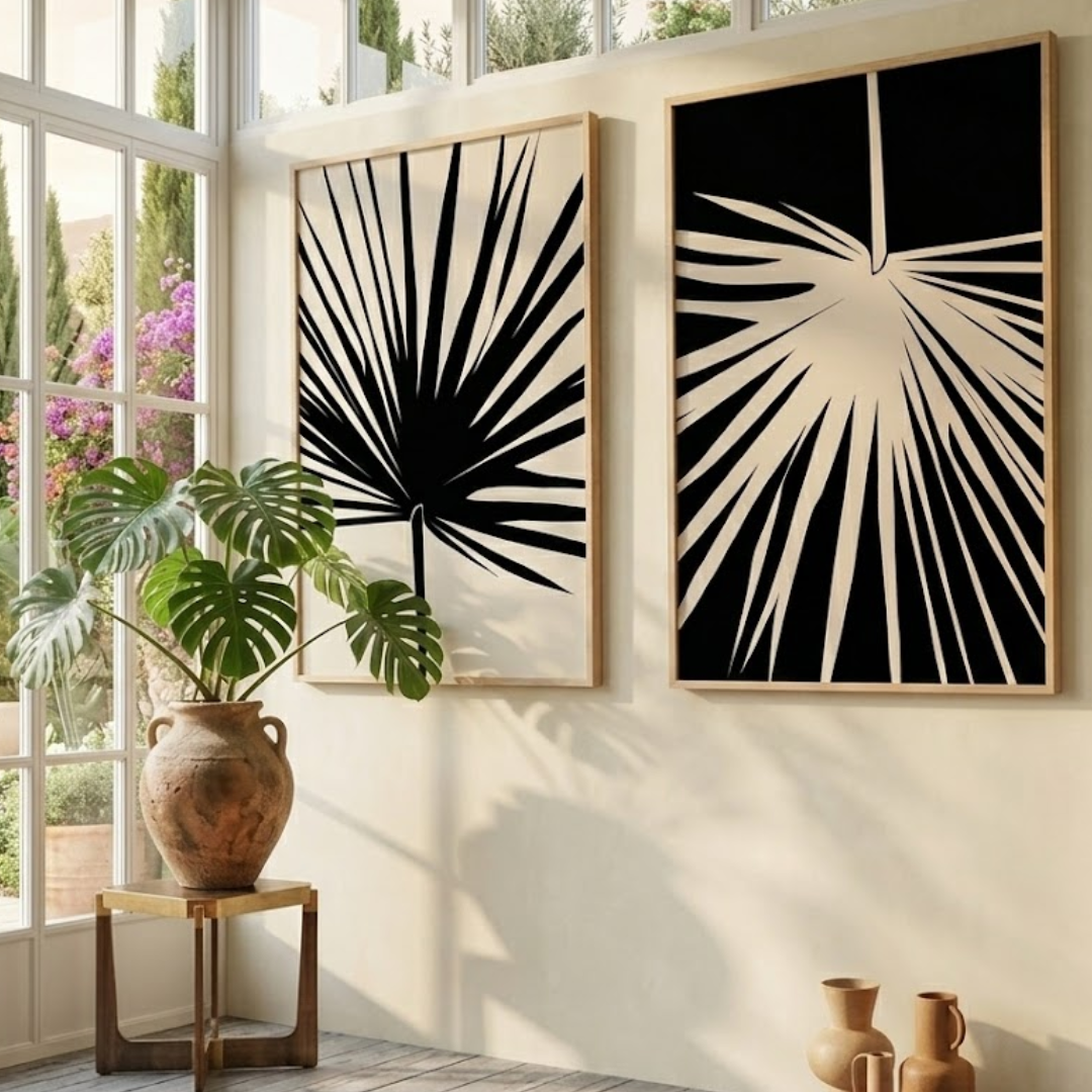 Palma Noir Digital Wall Painting (Set of 2)