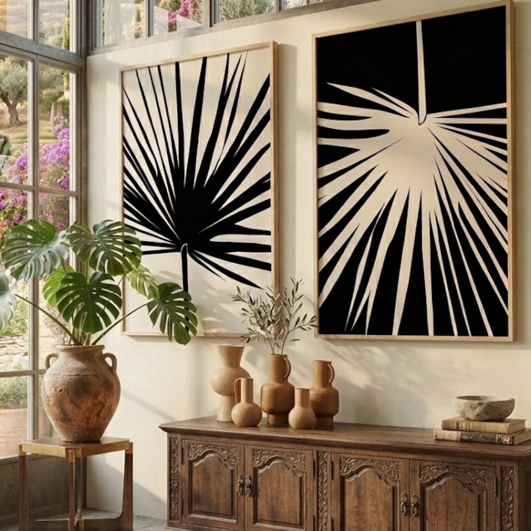 Palma Noir Digital Wall Painting (Set of 2)