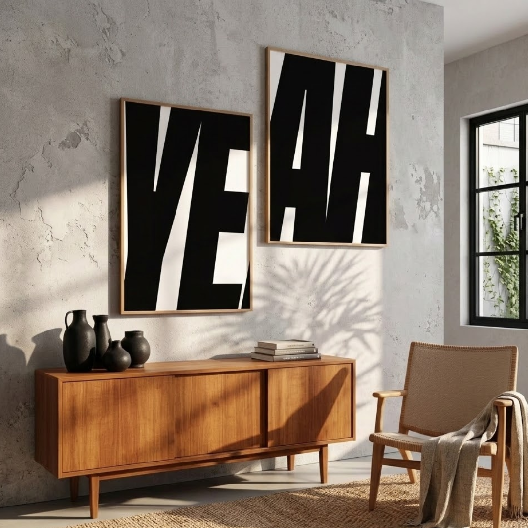 Bold YEAH Typography Digital Wall Painting (Set of 2)