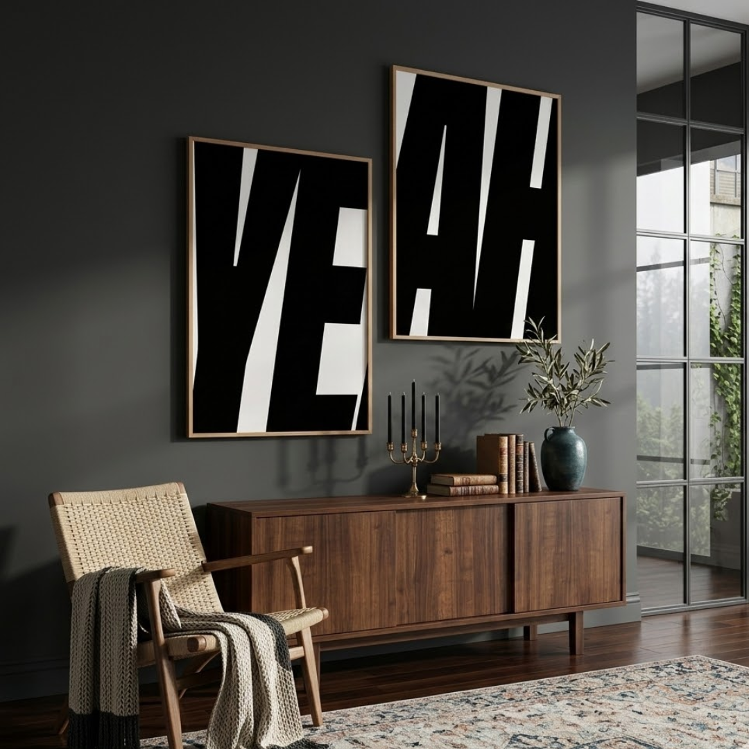 Bold YEAH Typography Digital Wall Painting (Set of 2)