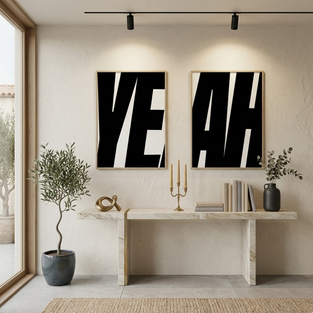 Bold YEAH Typography Digital Wall Painting (Set of 2)