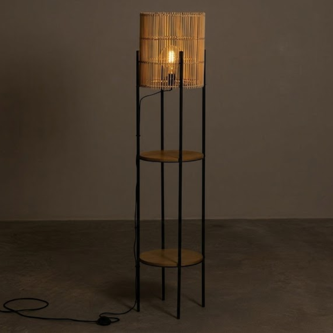Zenora Glow Floor Lamp with Wooden Shelves