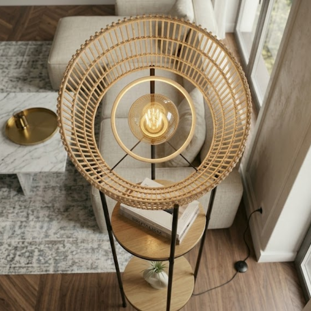 Zenora Glow Floor Lamp with Wooden Shelves