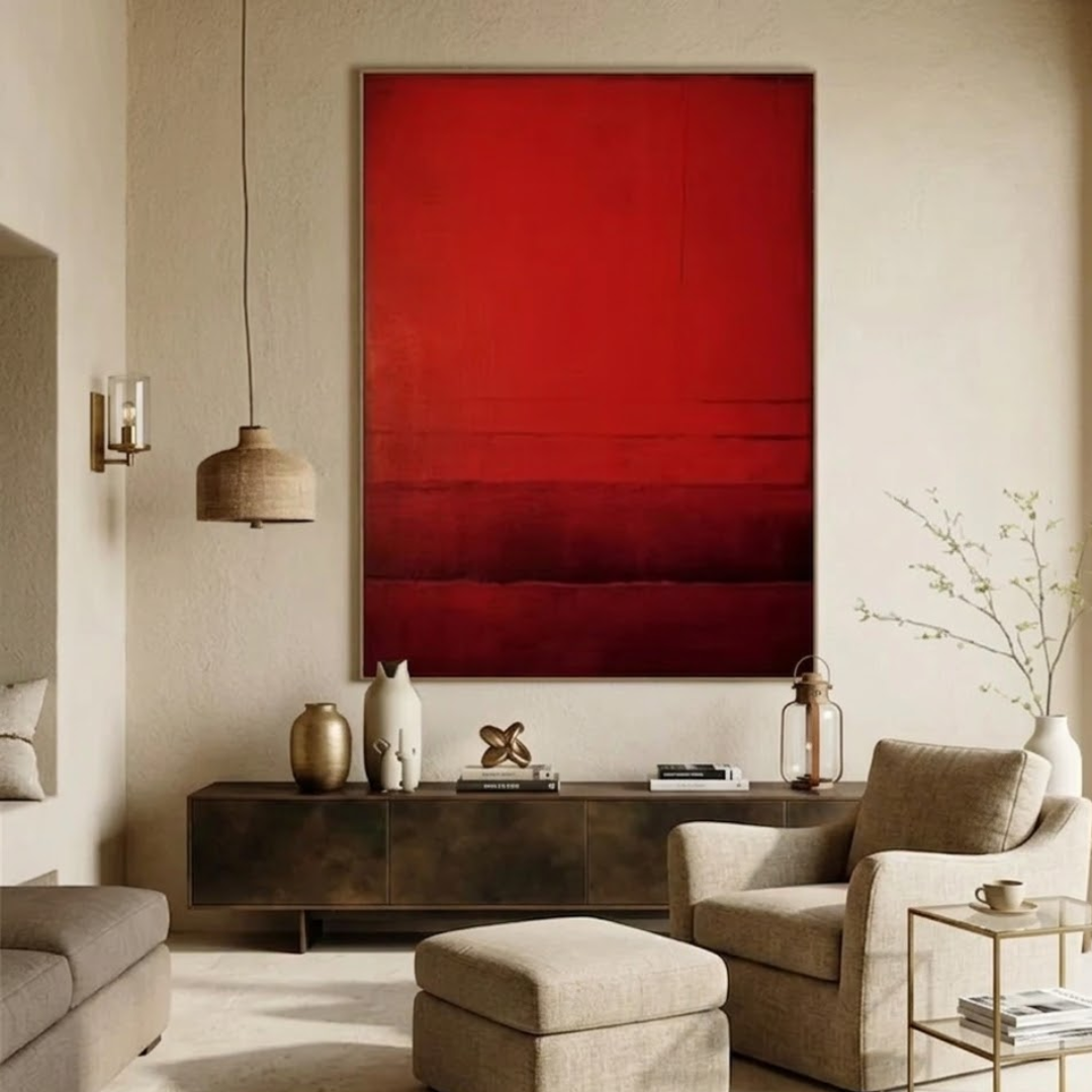 Solstice Whimsy Red Abstract Digital Wall Painting
