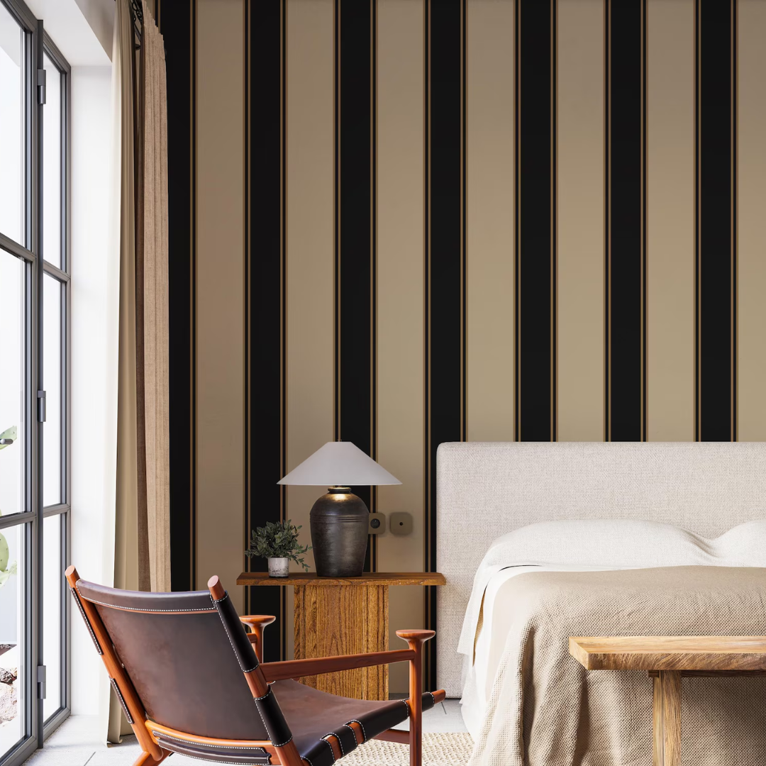 Obsidian Beige Stripe Wallpaper