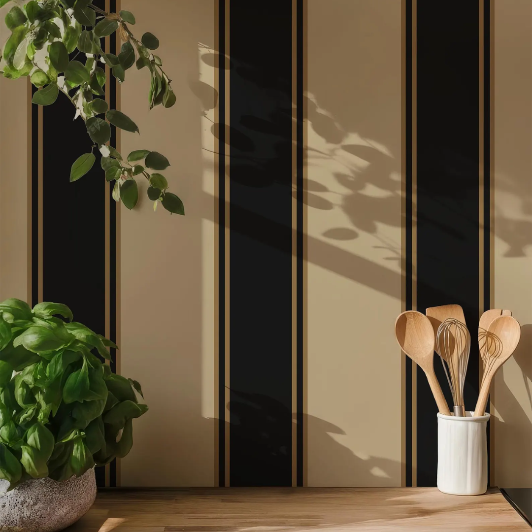 Obsidian Beige Stripe Wallpaper