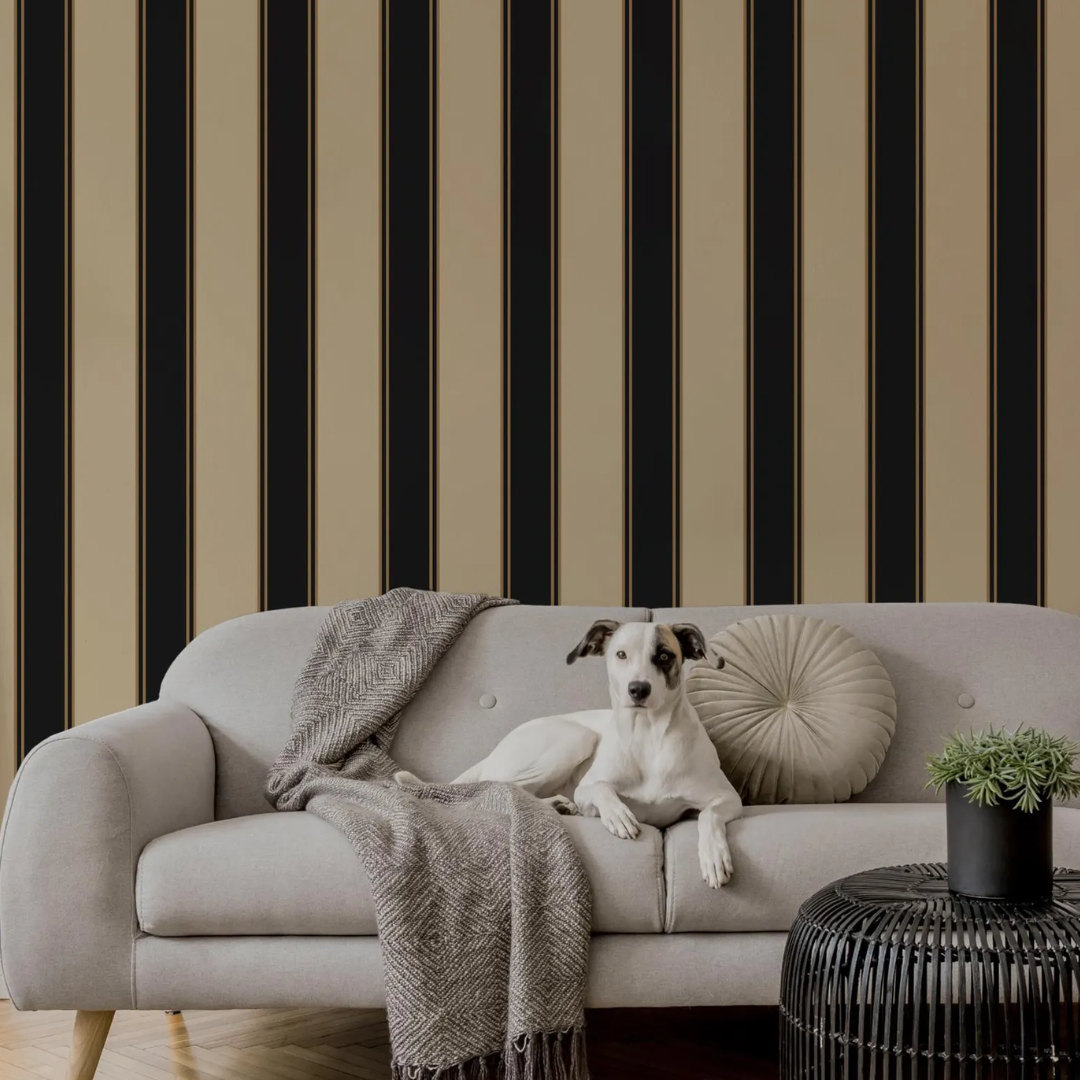 Obsidian Beige Stripe Wallpaper