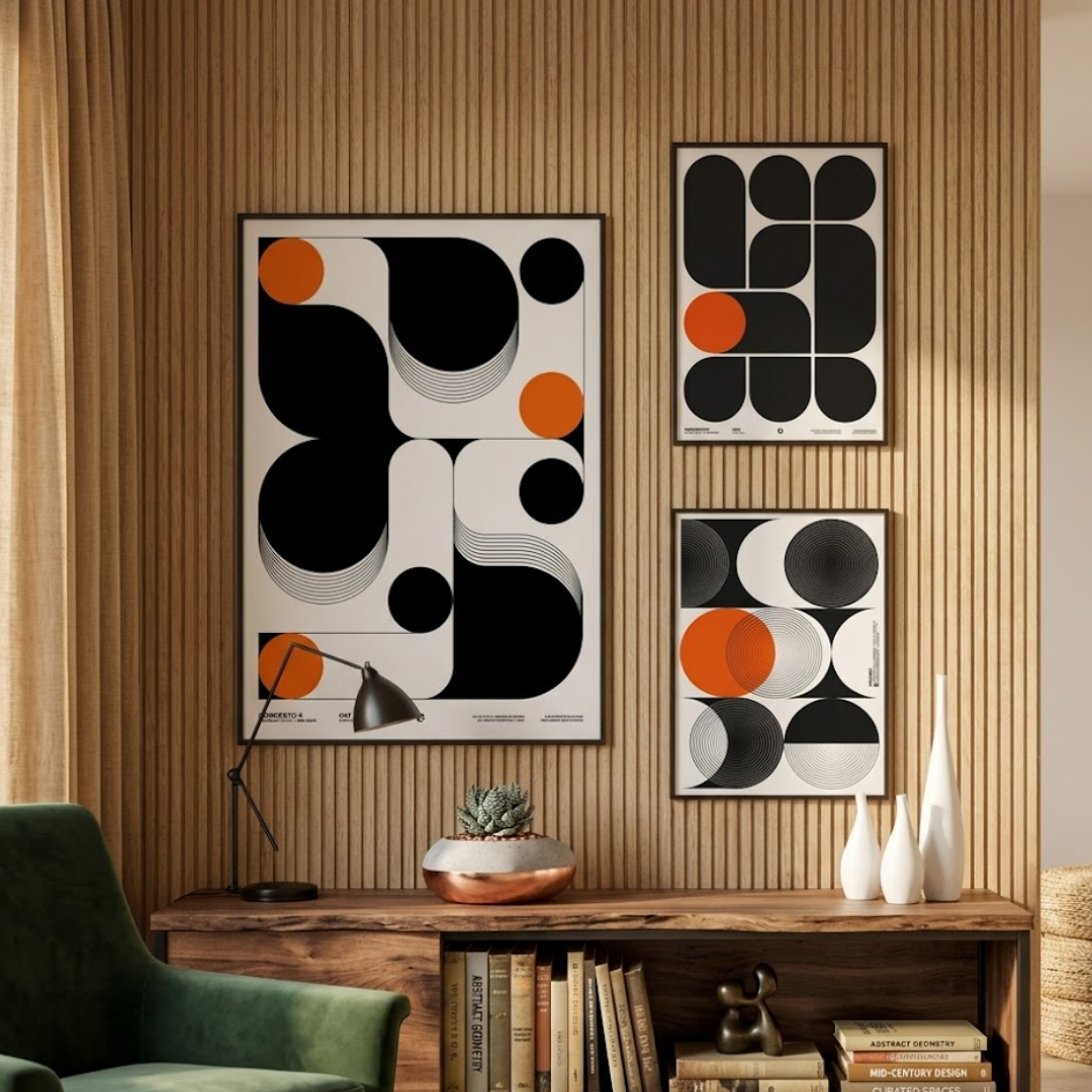 Terracotta Geometry Triptych Digital Wall Painting (Set of 3)