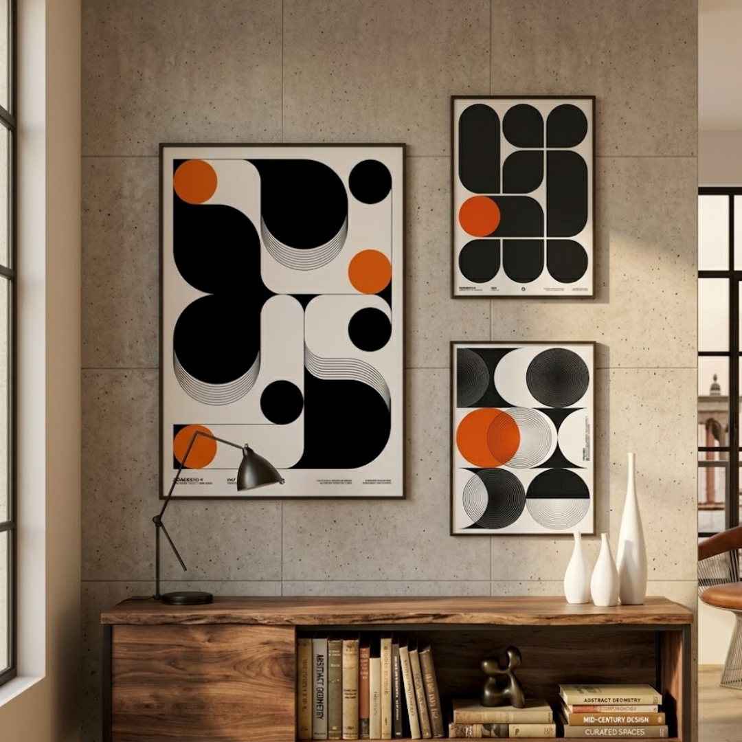 Terracotta Geometry Triptych Digital Wall Painting (Set of 3)