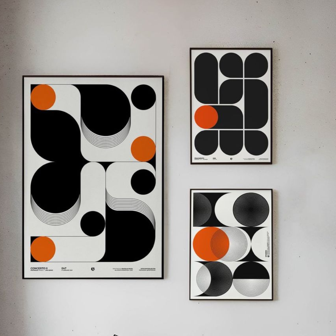 Terracotta Geometry Triptych Digital Wall Painting (Set of 3)