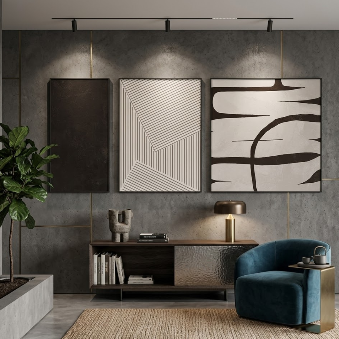 Noir Textura Digital Wall Painting (Set of 3)