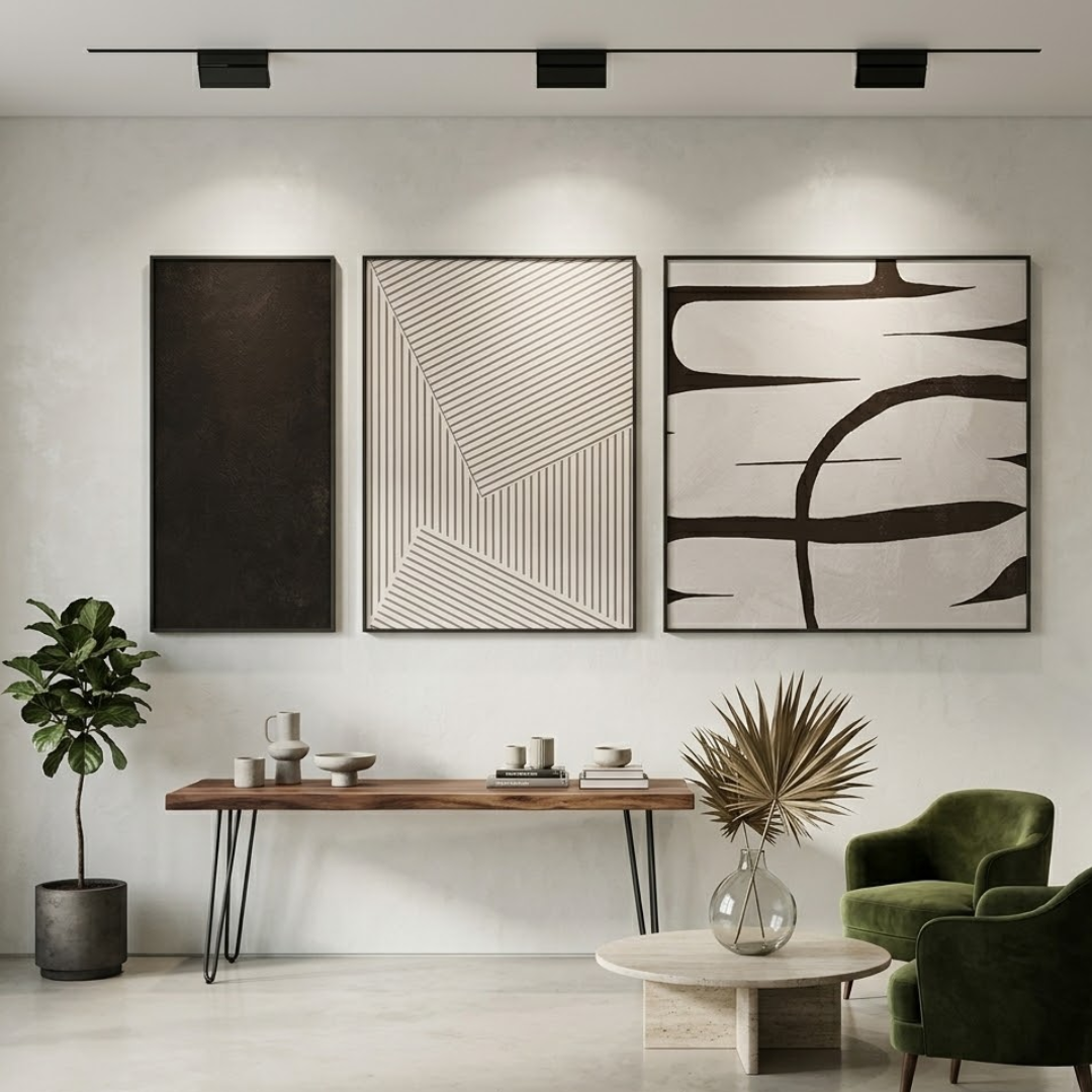 Noir Textura Digital Wall Painting (Set of 3)