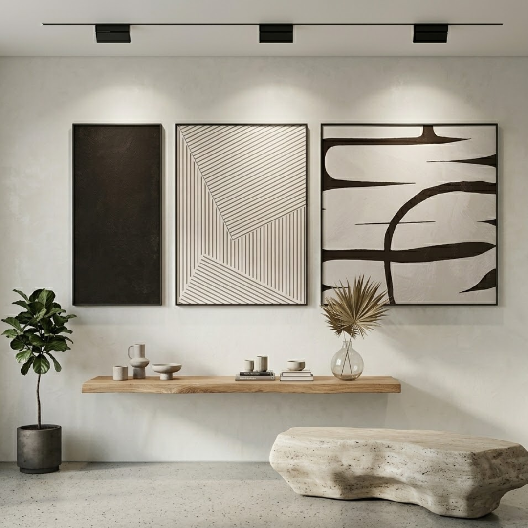 Noir Textura Digital Wall Painting (Set of 3)