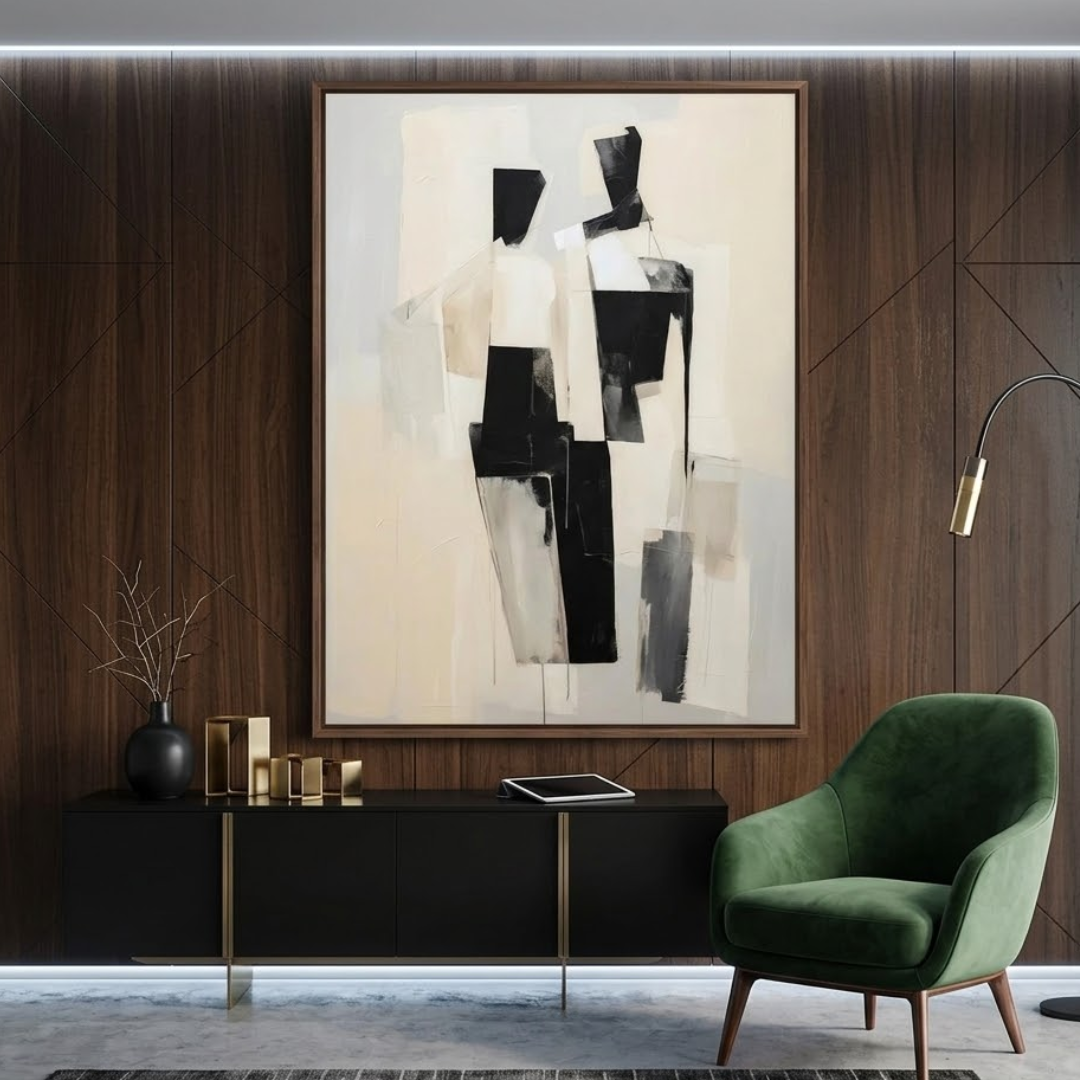 Monochrome Abstract Handmade and Digital Wall Painting