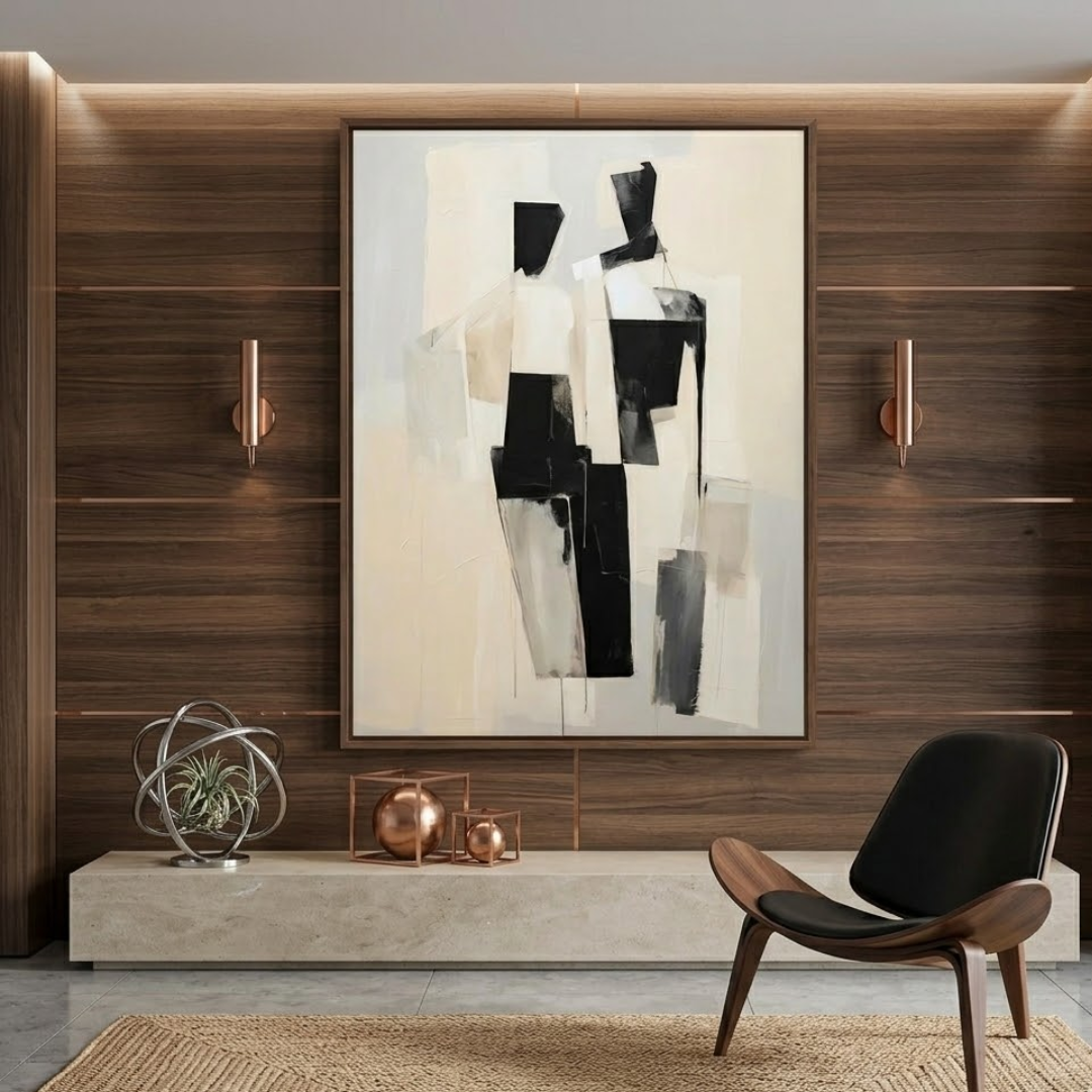 Monochrome Abstract Handmade and Digital Wall Painting