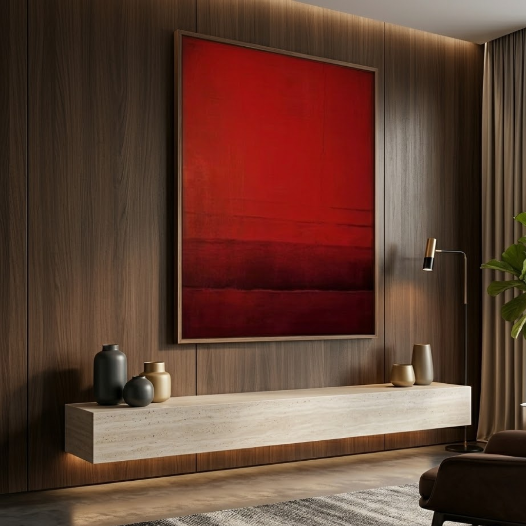 Solstice Whimsy Red Abstract Digital Wall Painting