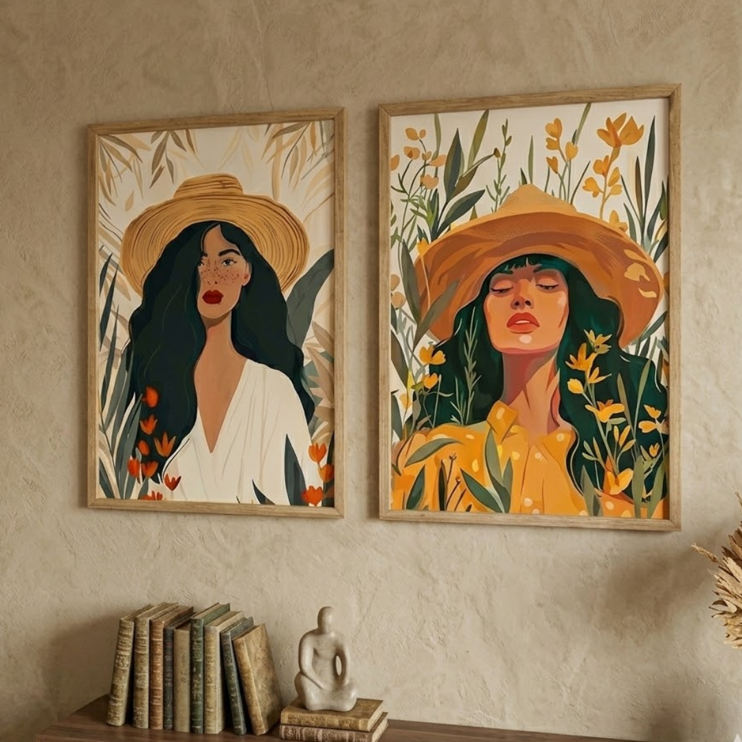 Bohemia Femme Art Digital Wall Paintings (set of 2)