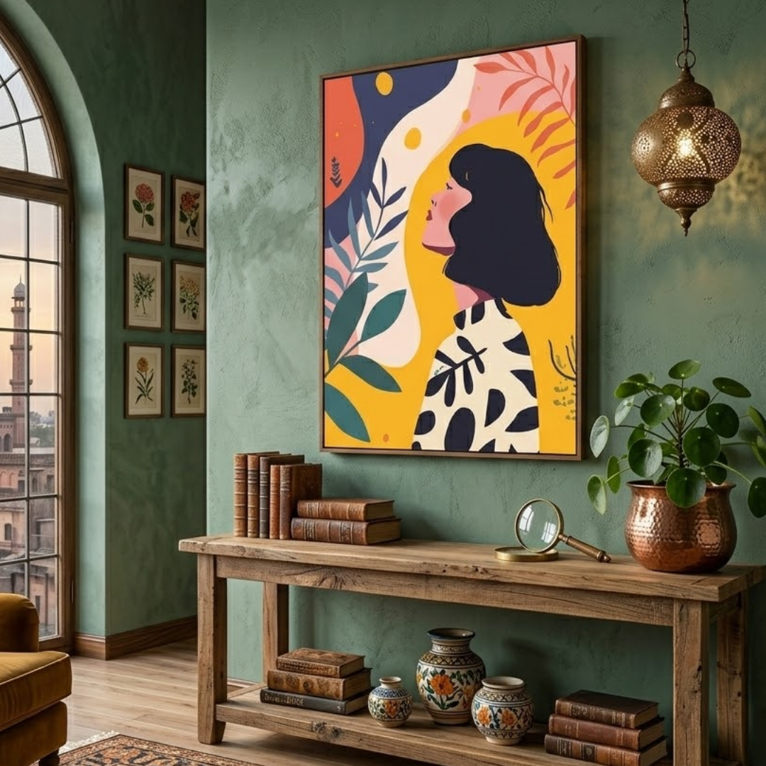 Ethereal Muse: Abstract Boho Woman Digital Wall Painting