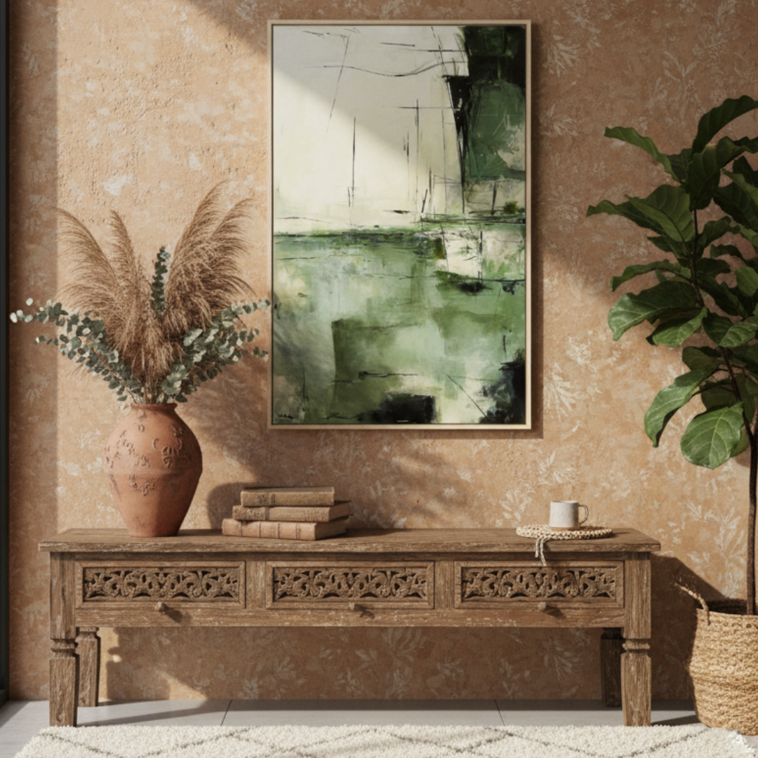 Emerald Drift Horizon Handmade Wall Painting