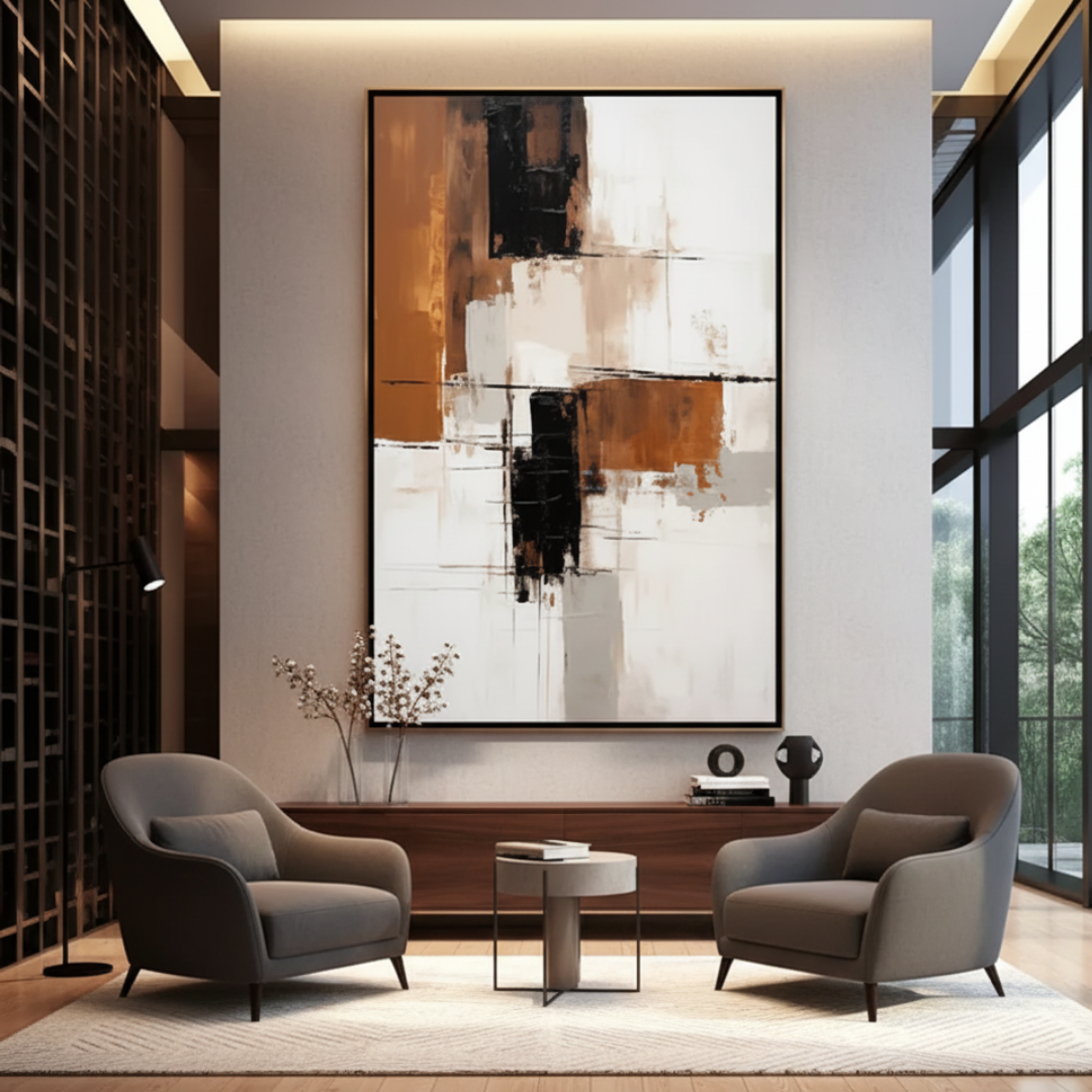 Contemporary Cognac & Taupe Handmade & Digital Wall Painting