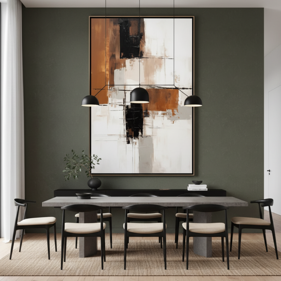 Contemporary Cognac & Taupe Handmade & Digital Wall Painting