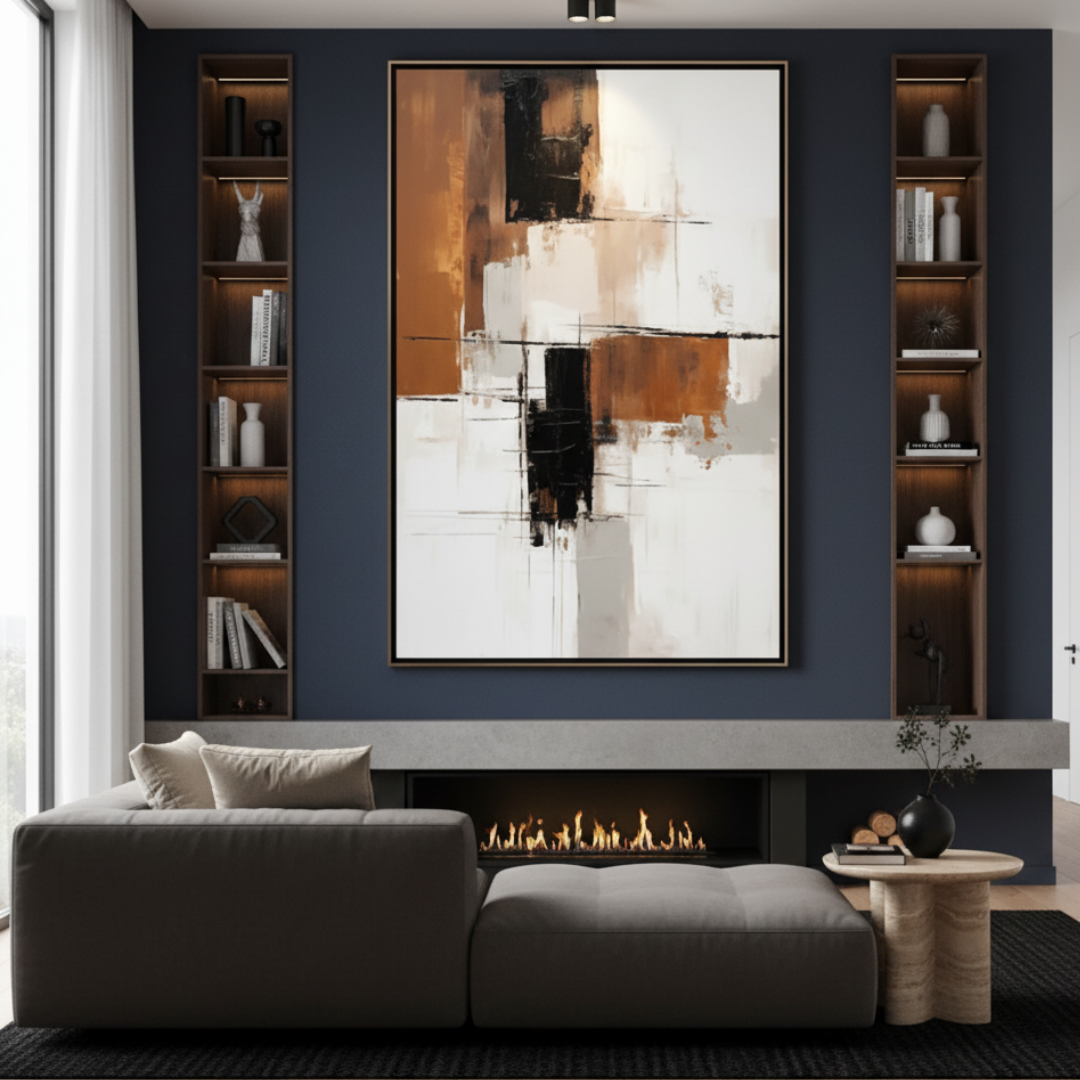 Contemporary Cognac & Taupe Handmade & Digital Wall Painting