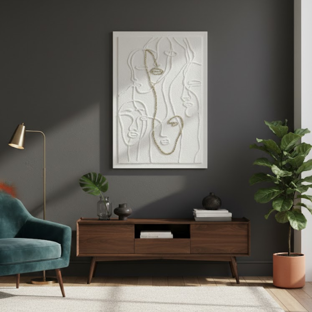 Face Line Art Handmade 3D Textured Wall Painting