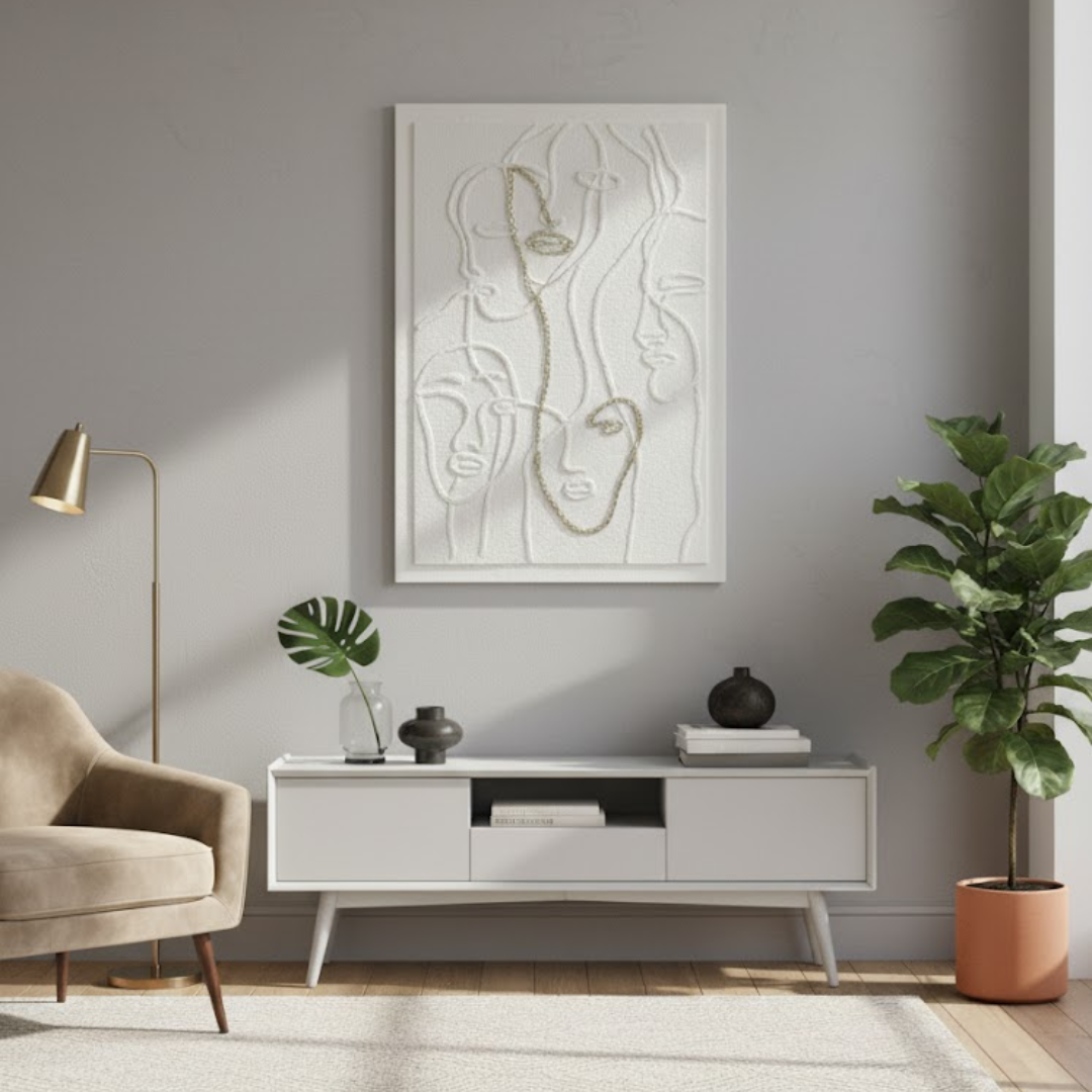 Face Line Art Handmade 3D Textured Wall Painting