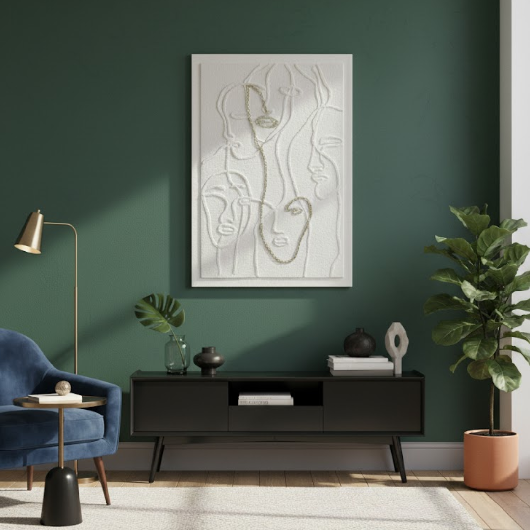 Face Line Art Handmade 3D Textured Wall Painting