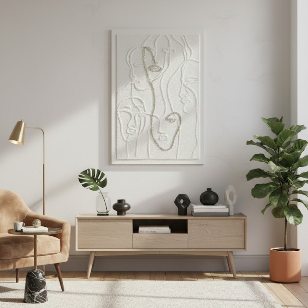 Face Line Art Handmade 3D Textured Wall Painting