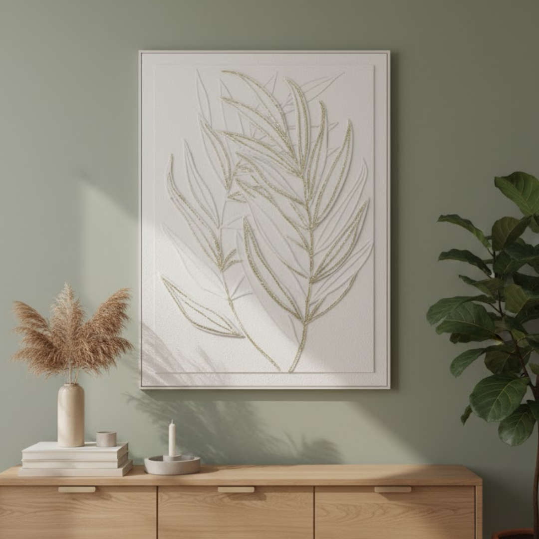 Gilded Foliage Handmade 3D Textured Wall Painting