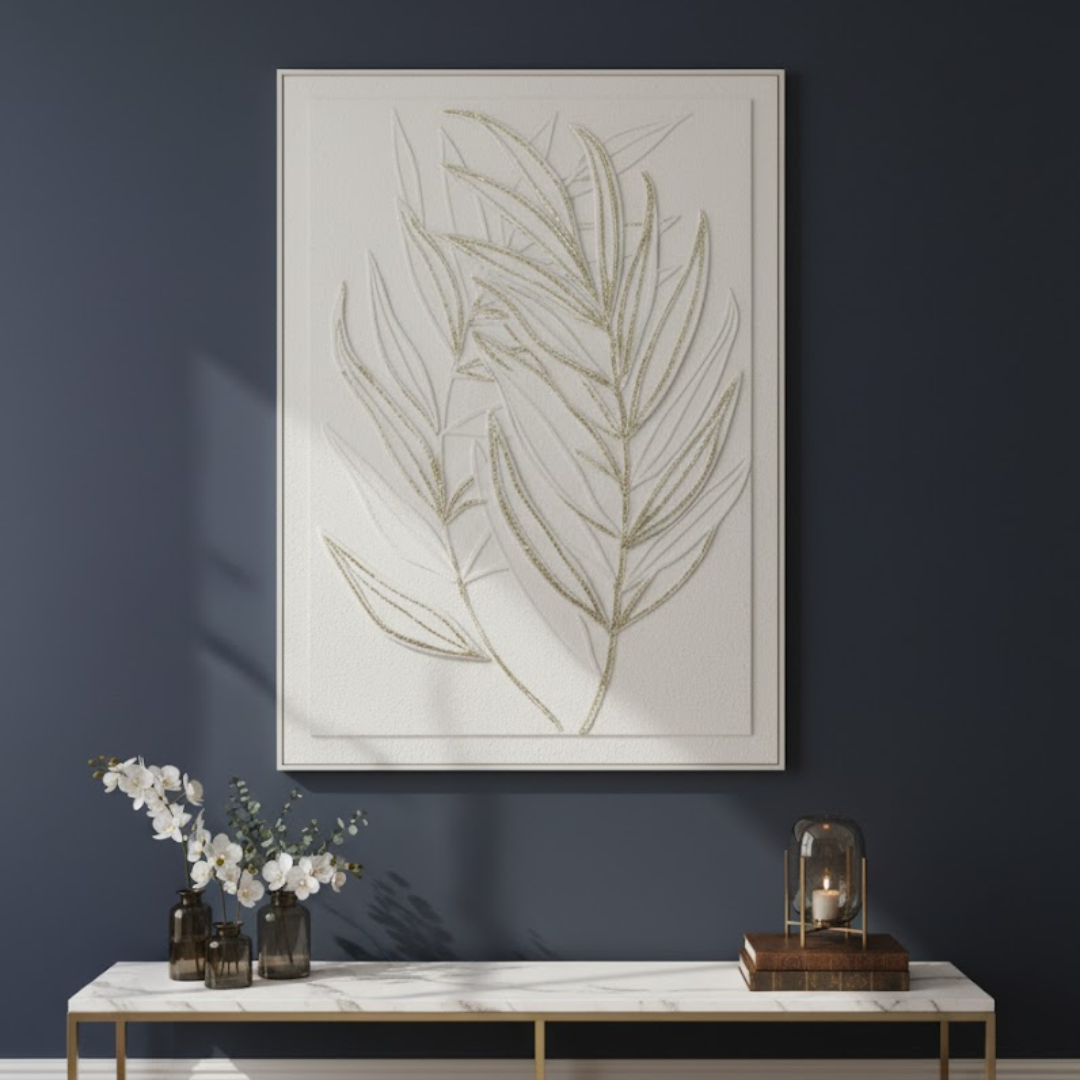 Gilded Foliage Handmade 3D Textured Wall Painting