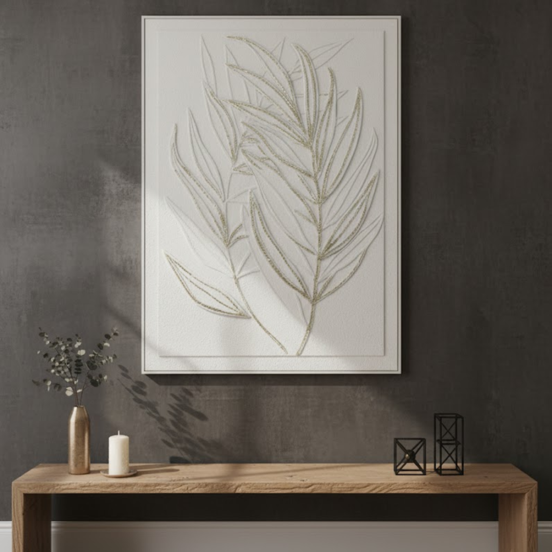 Gilded Foliage Handmade 3D Textured Wall Painting