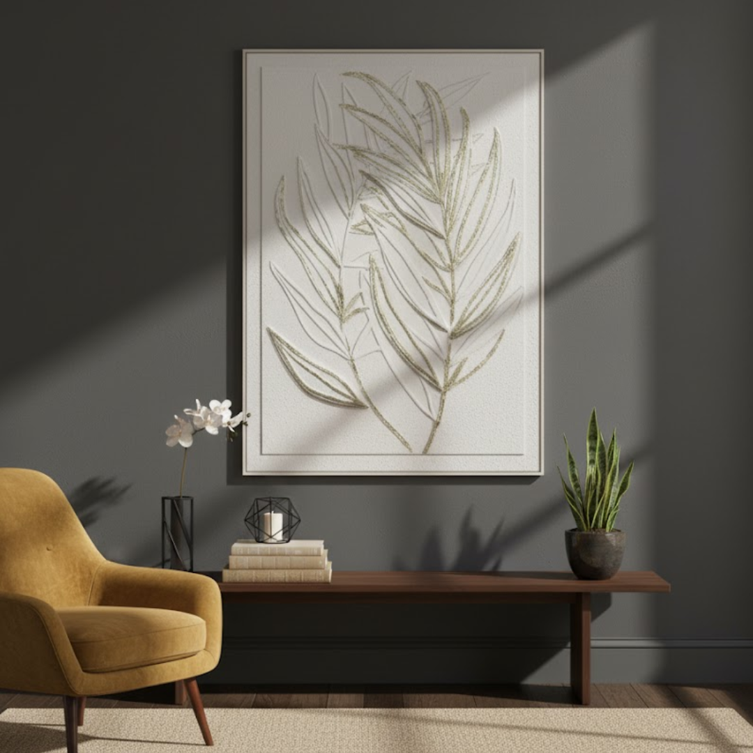 Gilded Foliage Handmade 3D Textured Wall Painting