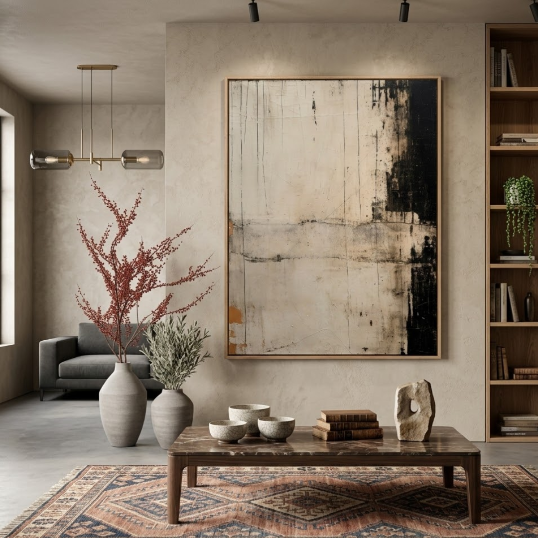 Charcoal Drift Abstract Handmade & Digital Wall Painting