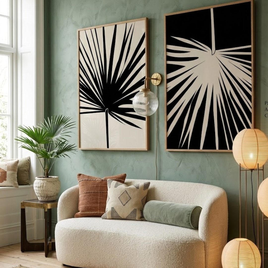Palma Noir Digital Wall Painting (Set of 2)