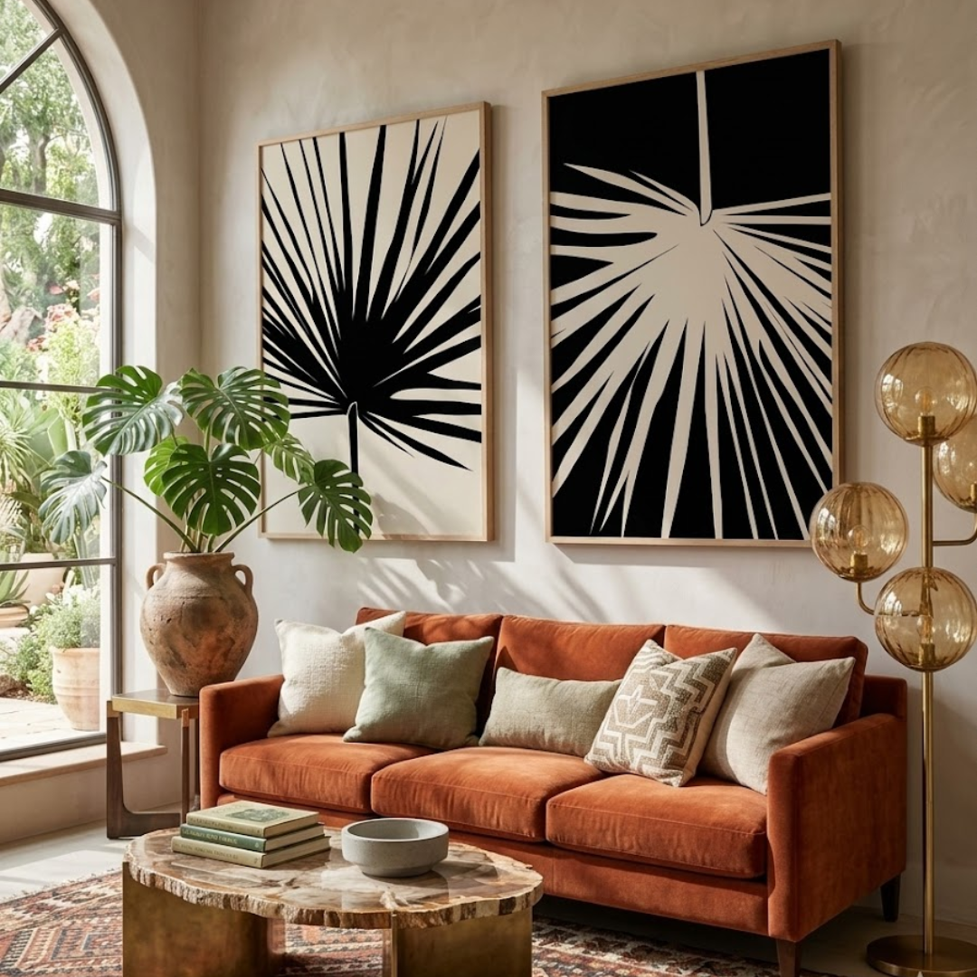 Palma Noir Digital Wall Painting (Set of 2)